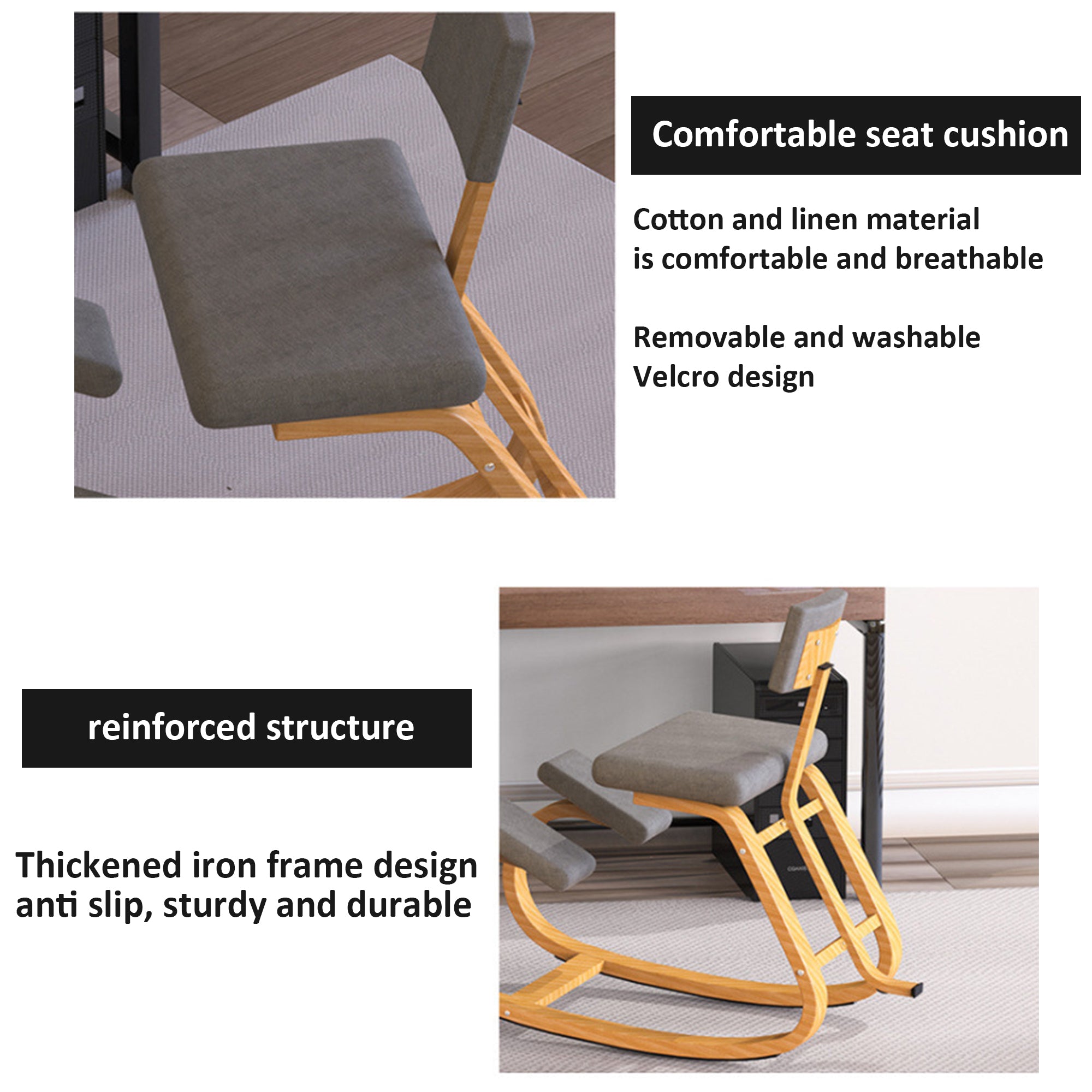 Ergonomic Posture Kneeling Rocking Chair with Backrest – HEARTDECO