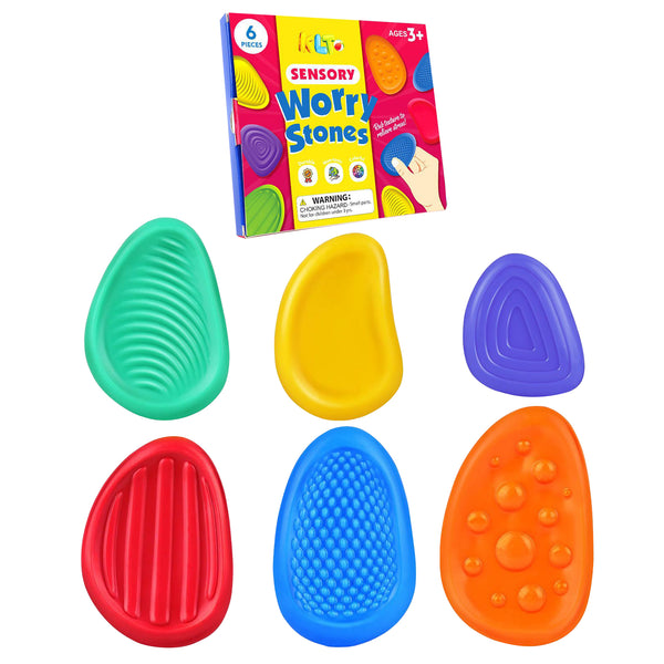 6Pcs Textured Soft Worry Stone for Kids Calming with Colorful Outer Box