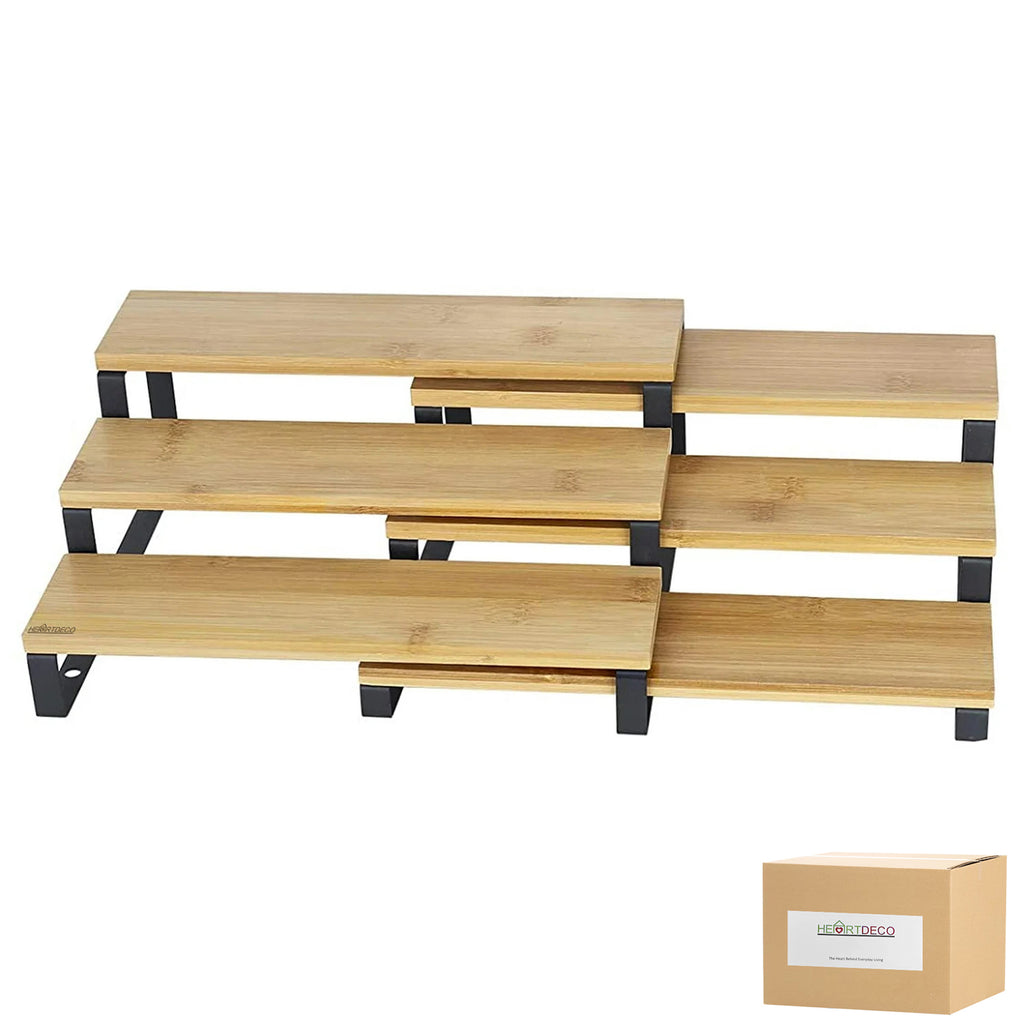 Heartdeco 3-Tier Adjustable Bamboo and Metal Expandable Spice Rack