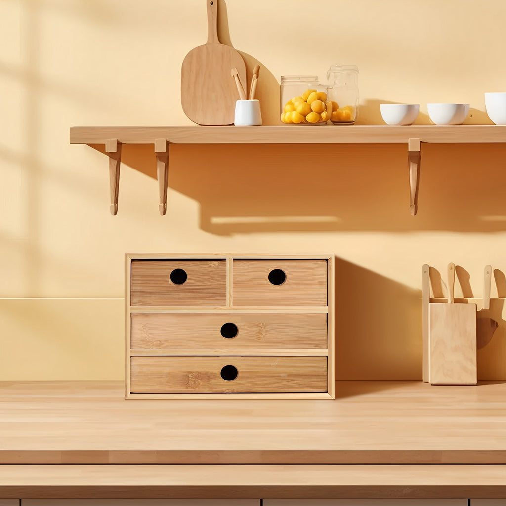 Bamboo Four-Drawer Desktop Storage Box – HEARTDECO