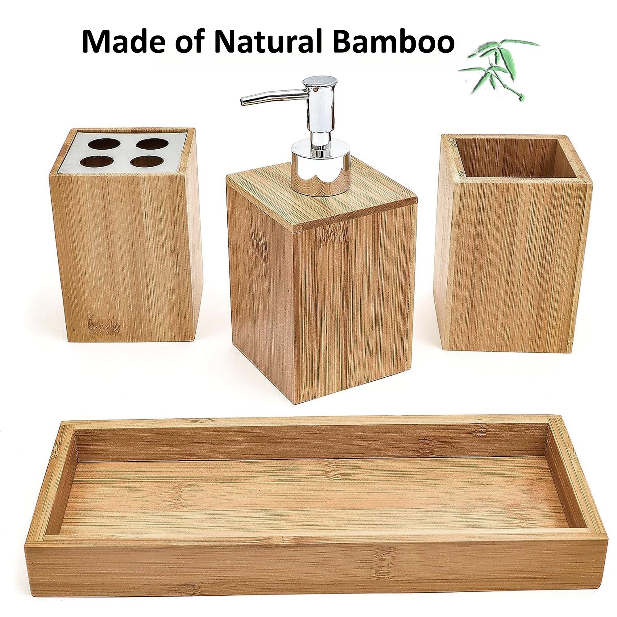 Bamboo Bathroom Accessories Set Soap Dispenser Organizer – HEARTDECO