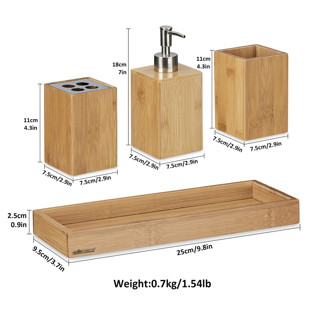 Bamboo Bathroom Accessories Set Soap Dispenser Organizer HEARTDECO
