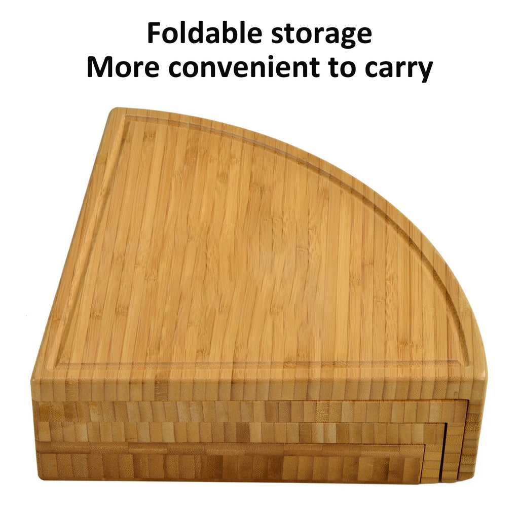 Rotating Serving Bamboo Cheese Board comes with a knife and fork set
