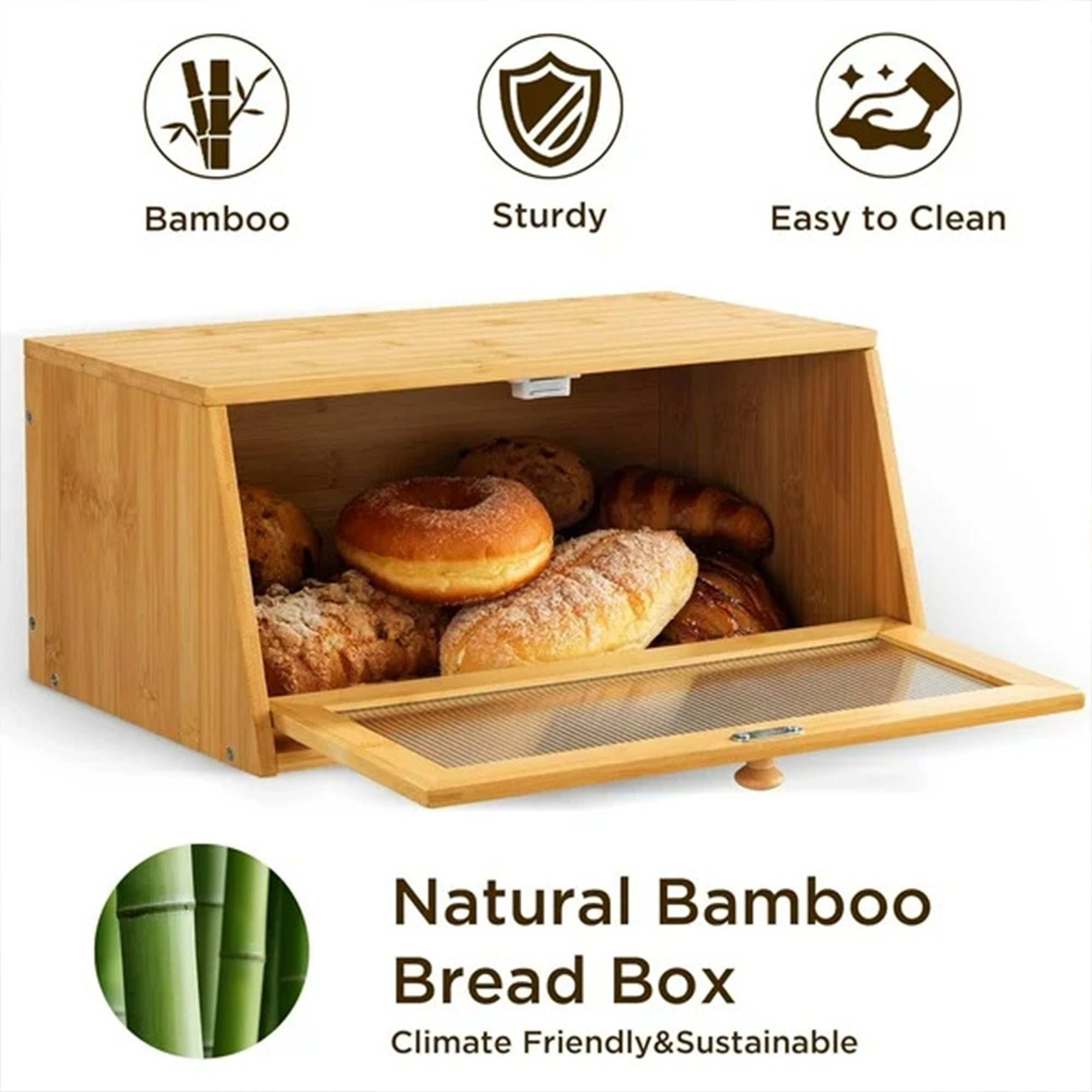 Large farmhouse bread box with windows Storage box - natural wood brea ...