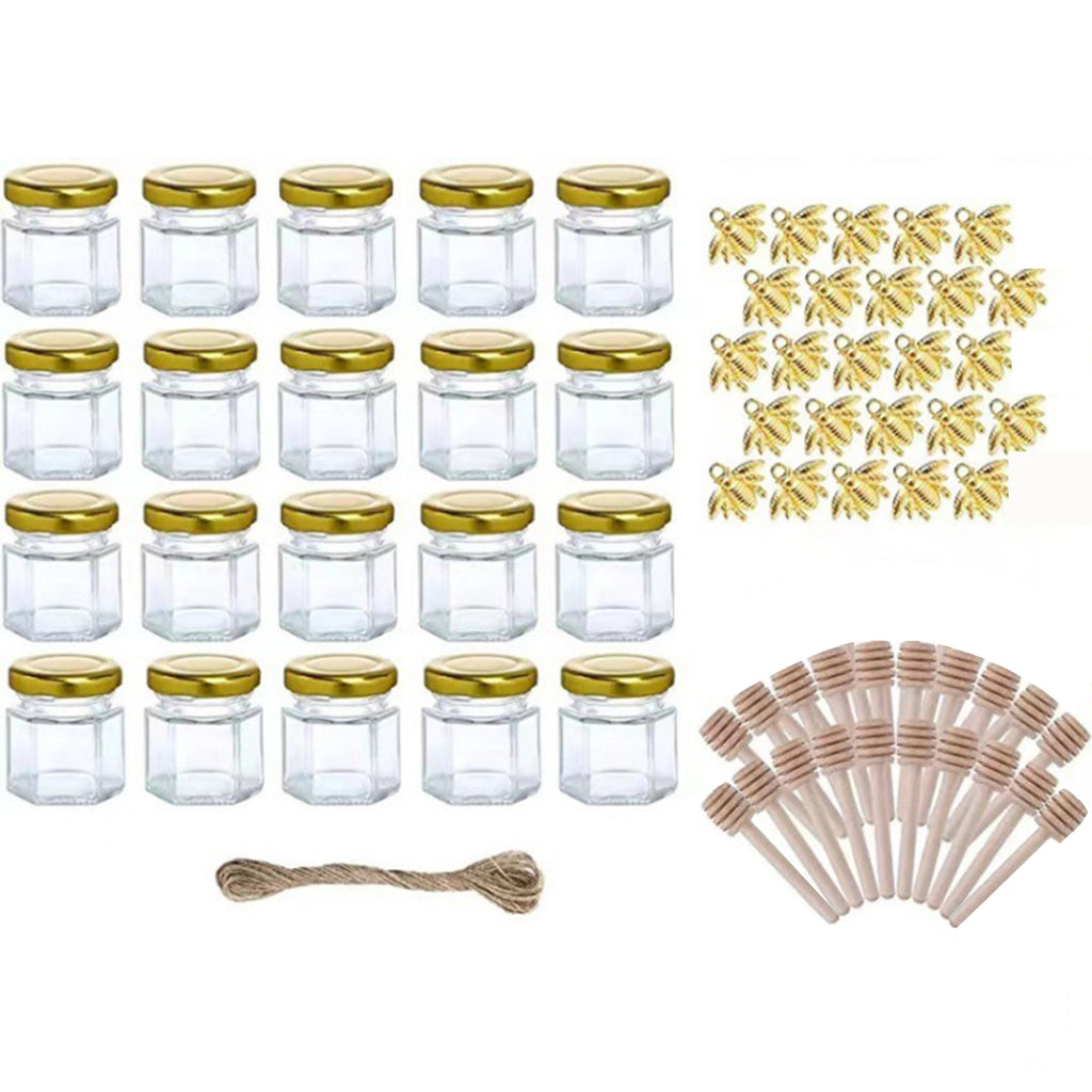 20 Pcs Mini Honey Jars Pots With Dipper for Candle Making for Gifts