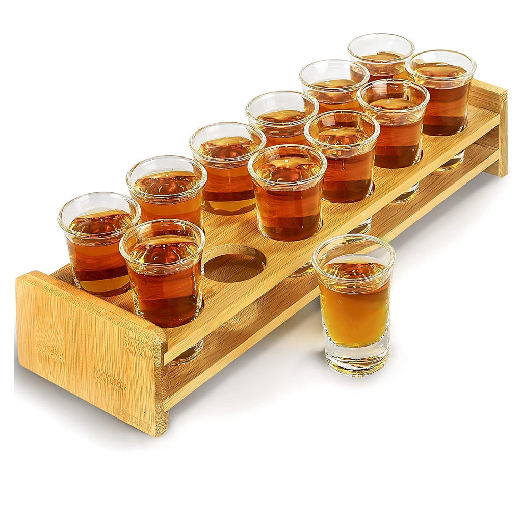 13 PCs Wine Glass with Bamboo Holder Set for Party, Bar, Club Hole