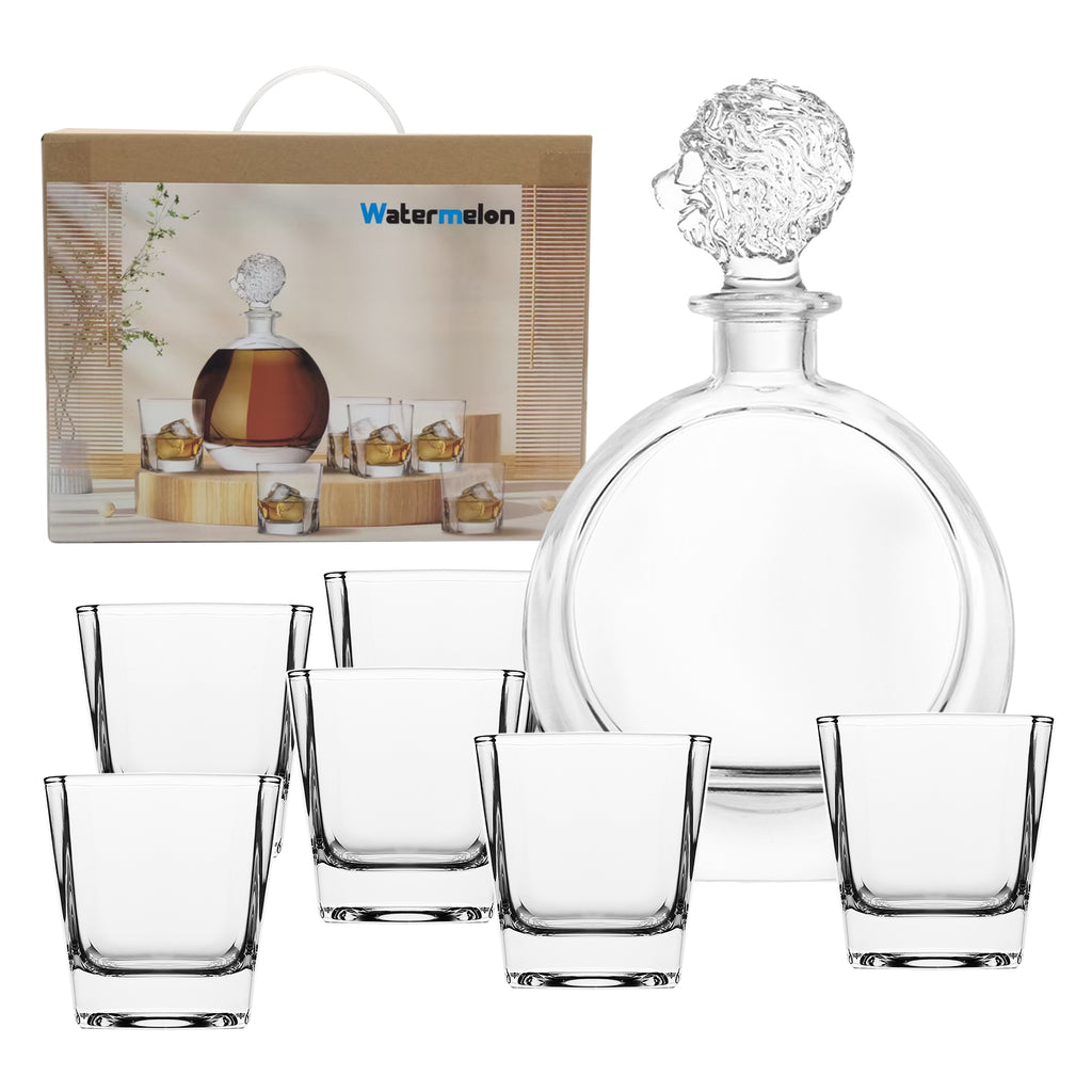 7-Piece Diamond-Cut Whisky Decanter Set with Glasses in Gift Box