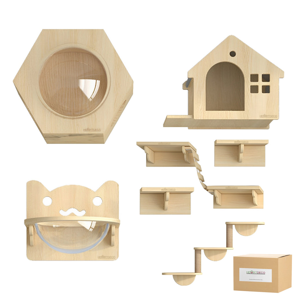 7pcs Modern Wall-Mounted Cat Wall Shelves