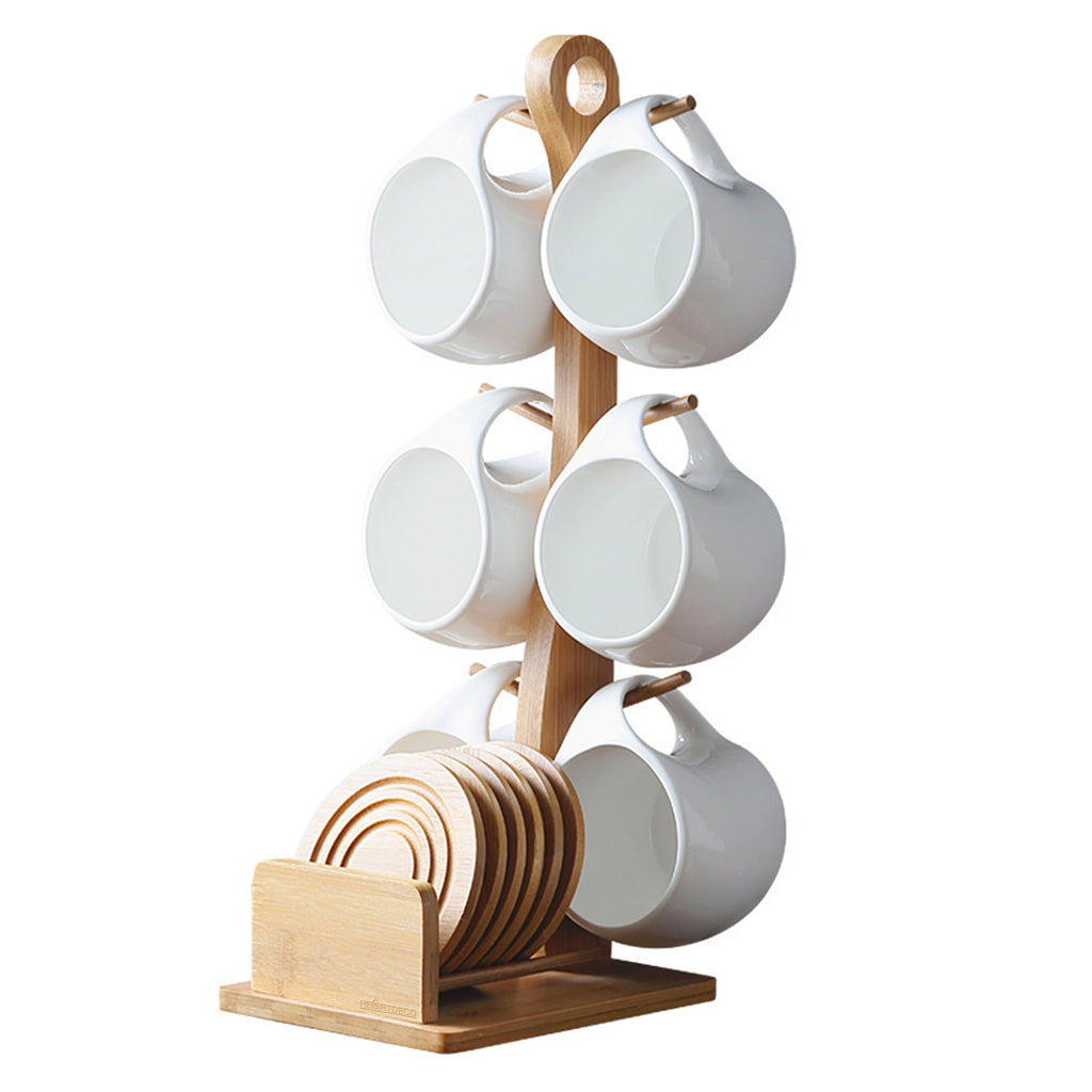 13PCS Ceramic Coffee Cup With bamboo storage rack and coasters