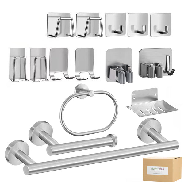 Heartdeco 15PCs Stainless Steel Bathroom Towel Rack Set 40cm