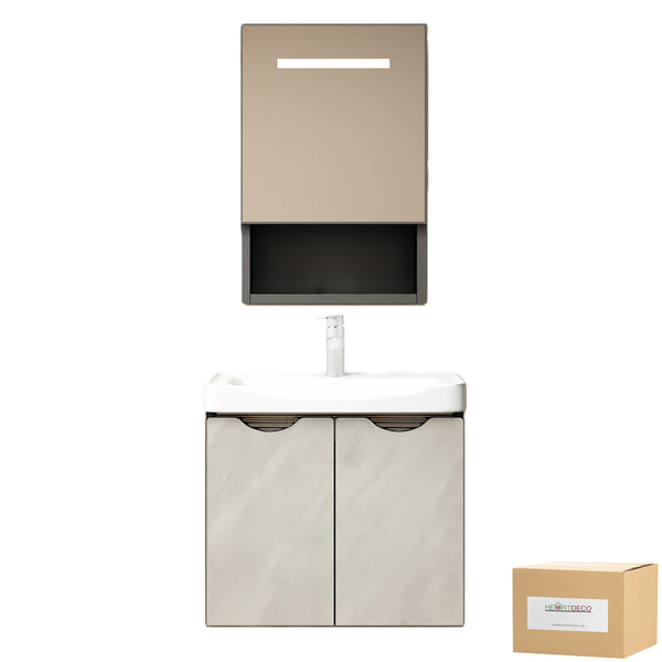 Heartdeco Floating Vanity with Rectangular Mirror Cabinet & Faucet