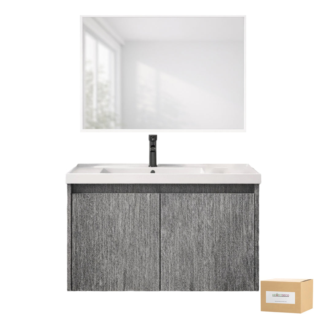 Heartdeco Modern Floating Bathroom Vanity with Ceramic Basin & Mirror