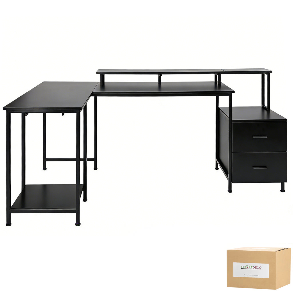 Heartdeco Large Multi-Functional L-Shaped Corner Desk Gaming Desks
