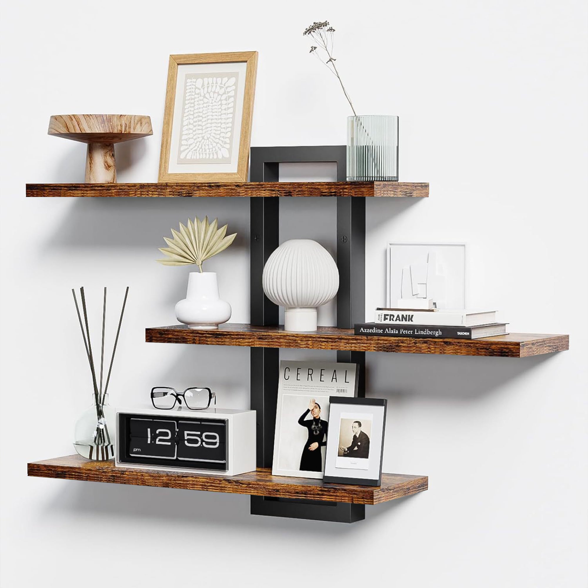 Heartdeco 3-Tier Rustic Floating Shelves, Wooden Wall Decor Storage Ra ...