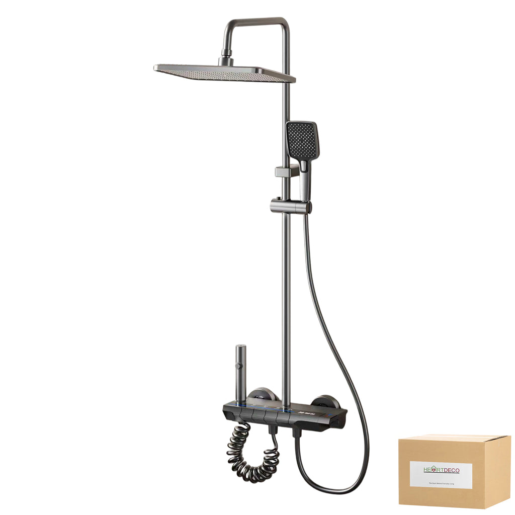 Heartdeco Smart Thermostatic Shower Faucet Set with 4-Way Control