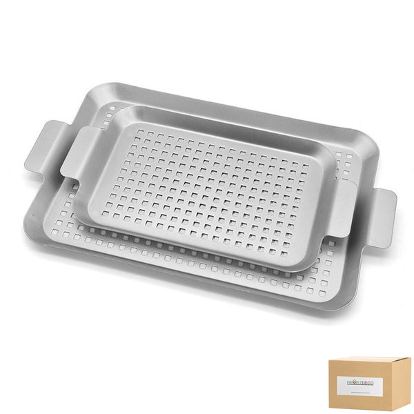 Heartdeco 2PCs Braai Grill Topper Camping Braai Grilling Basket