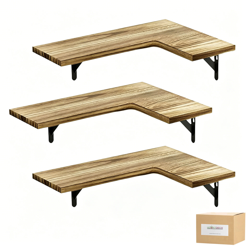 Heartdeco 3PCs Corner Floating Shelves Wall Mounted