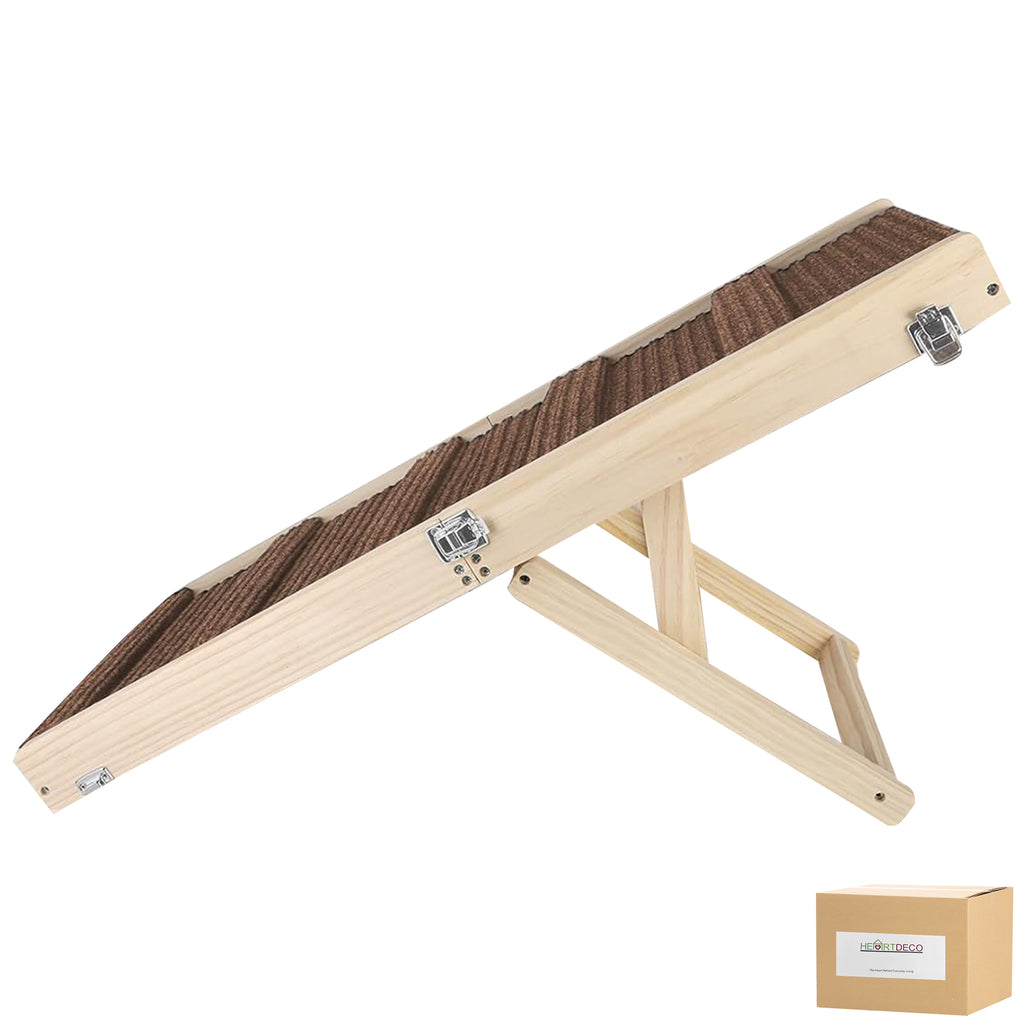 Heartdeco Folding Adjustable & Portable Bamboo Pet Ladder Dog Ramp