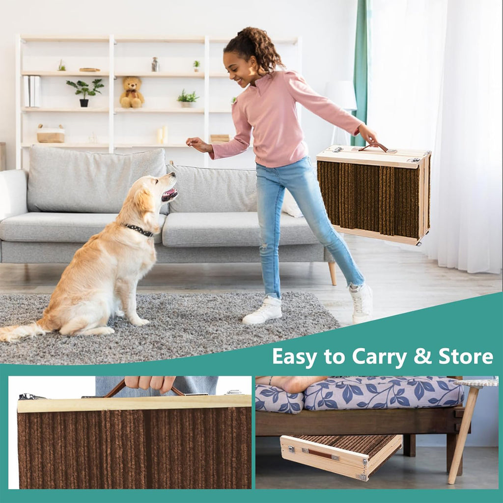 Heartdeco Folding Adjustable & Portable Bamboo Pet Ladder Dog Ramp ...