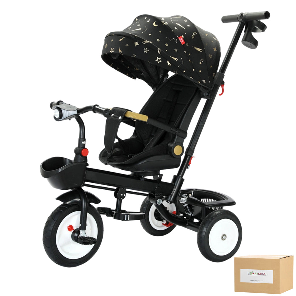 Heartdeco 4-in-1 Foldable Baby Tricycle Stroller-Black