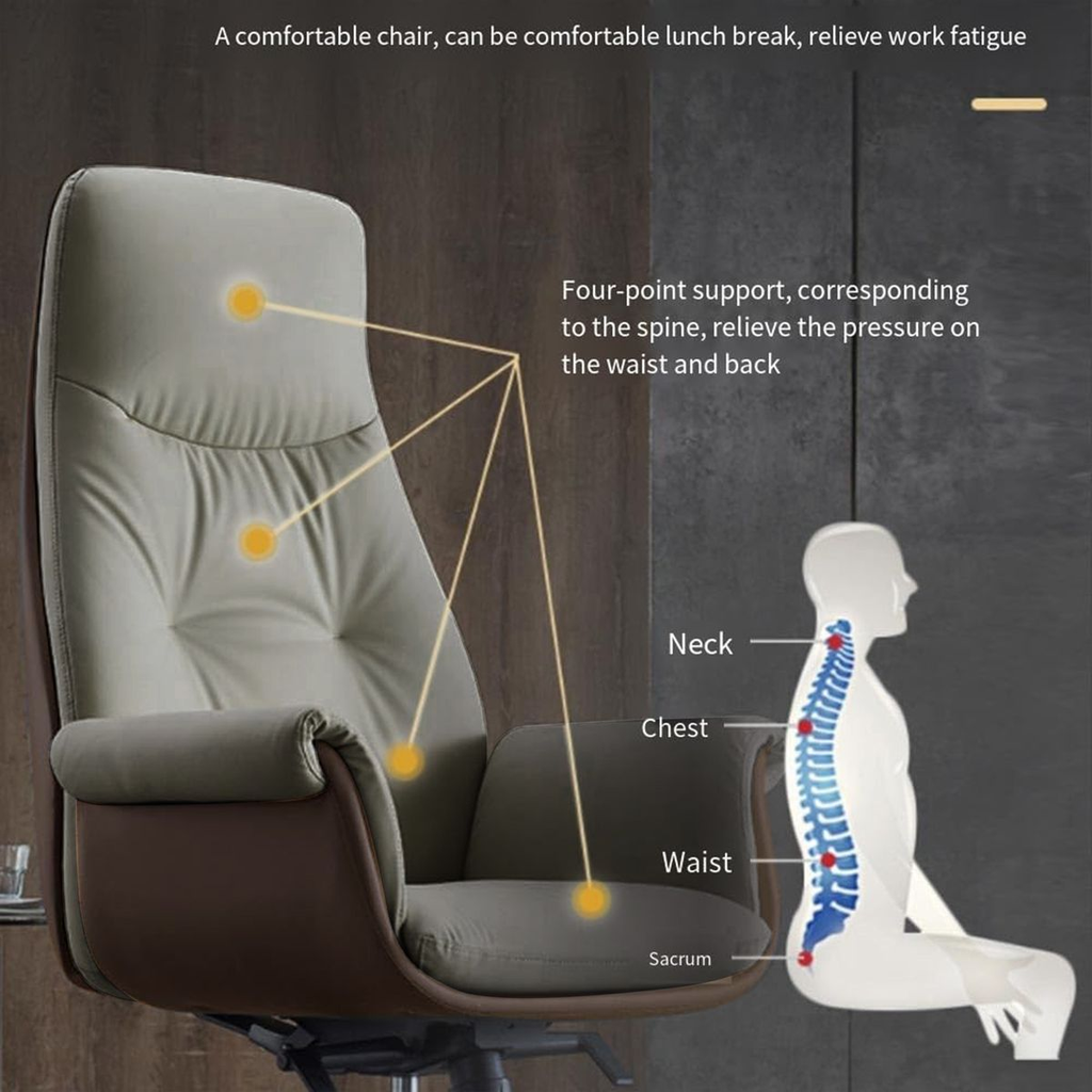Mix Box Ergonomic Adjustable Genuine Leather Office Chair Boss Chair,Grey