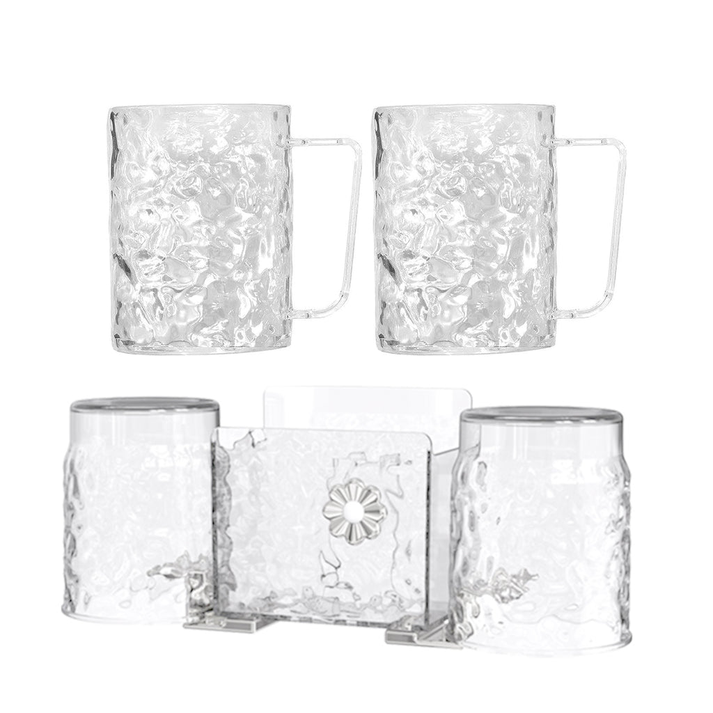 Glacier Pattern Wall Mounted Toothbrush Holder With 4 Mouthwash Cups