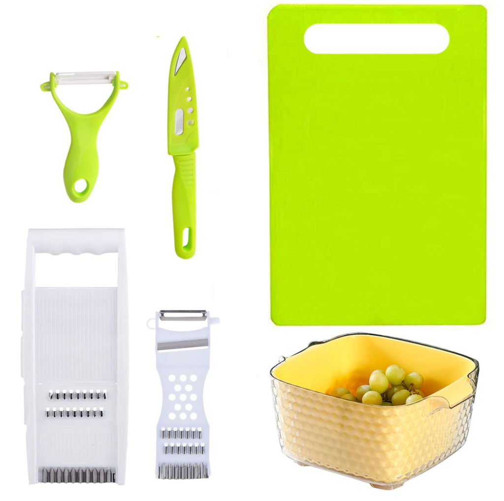 6 PCs Colander With Mixing Bowl,Veggie Slicer, Grater,Chopper And Knife Set