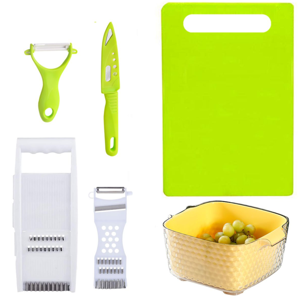 6 PCs Colander With Mixing Bowl,Veggie Slicer, Grater,Chopper And Knife Set