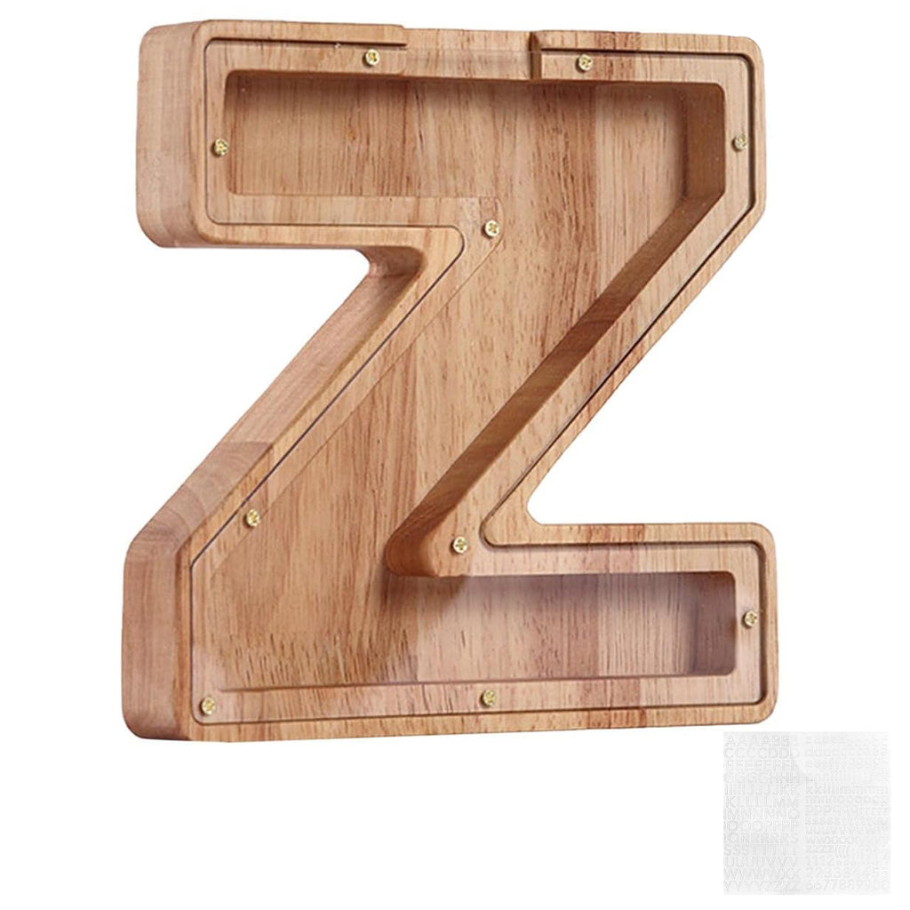 Z Shaped Wooden Letter Money Coin Piggy Bank  (18cm H * 17cm W)