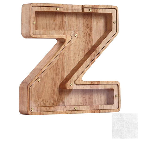 Z Shaped Wooden Letter Money Coin Piggy Bank  (18cm H * 17cm W)