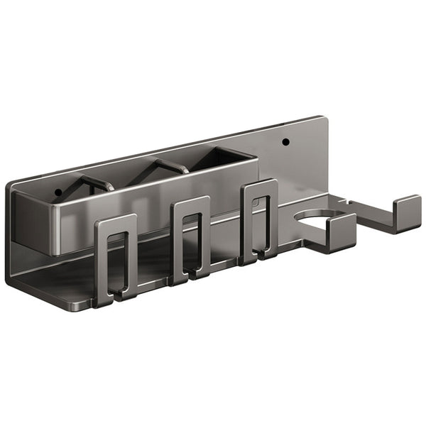 Wall-Mounted 3 Partition Toothbrush Holder& Hair Dryer Storage - Grey