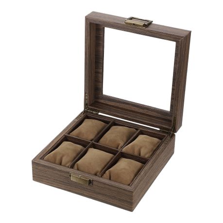 6 Slots Watch Box Organizer Wood Grain