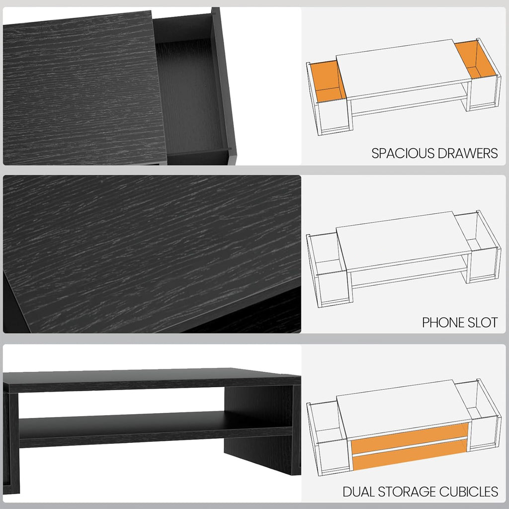 2 Tier Computer Monitor Stand Riser Desktop Organizer with 2 Storage S ...