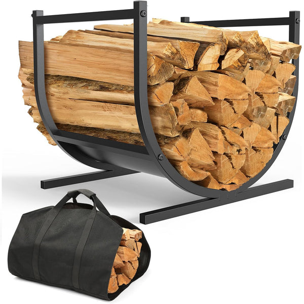 Steel Made Firewood Rack Log Holder With Wood Carrier 40 x 35 x 38cm