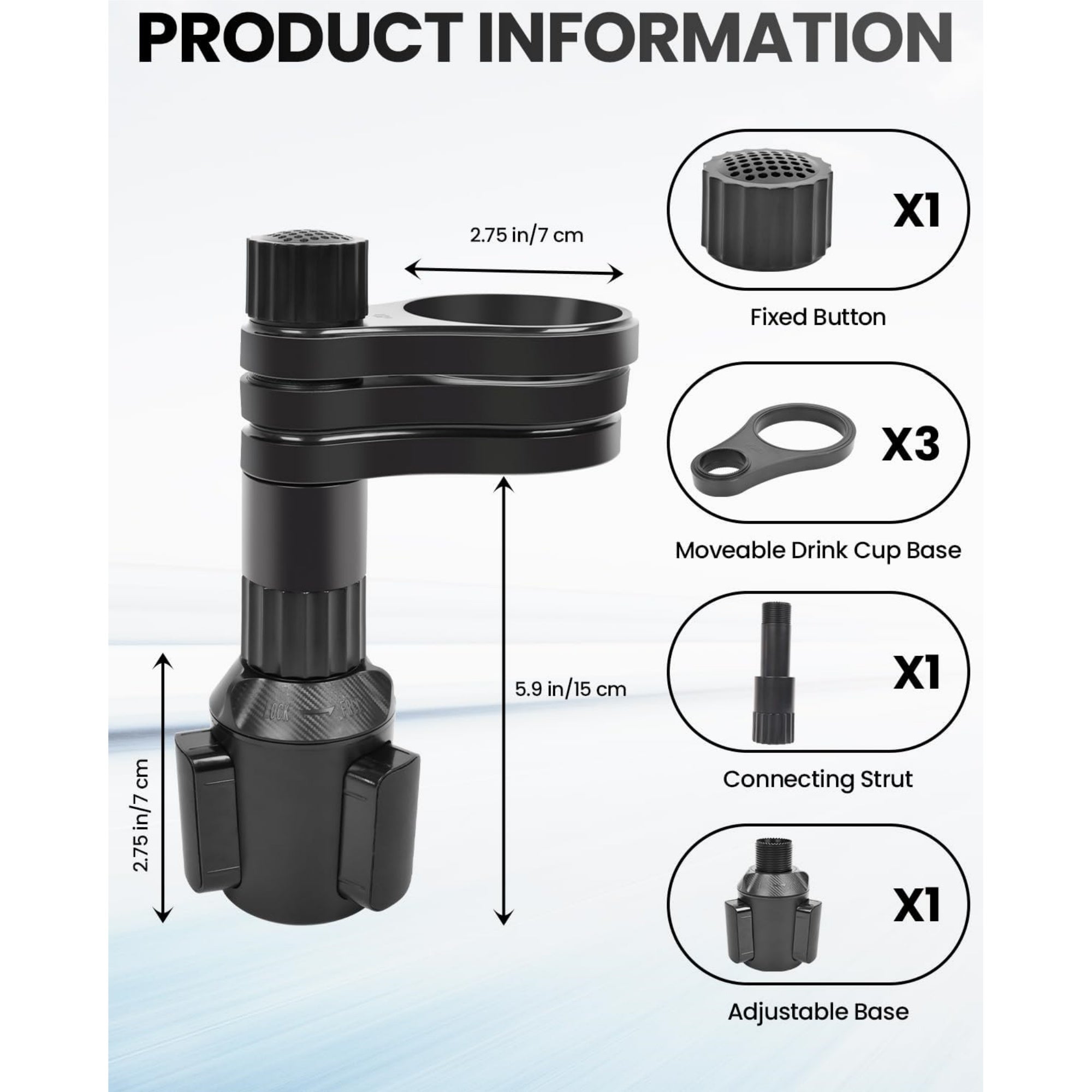 Universal 3-in-1 Cup Holders Car Mounted Expander with Adjustable Base ...