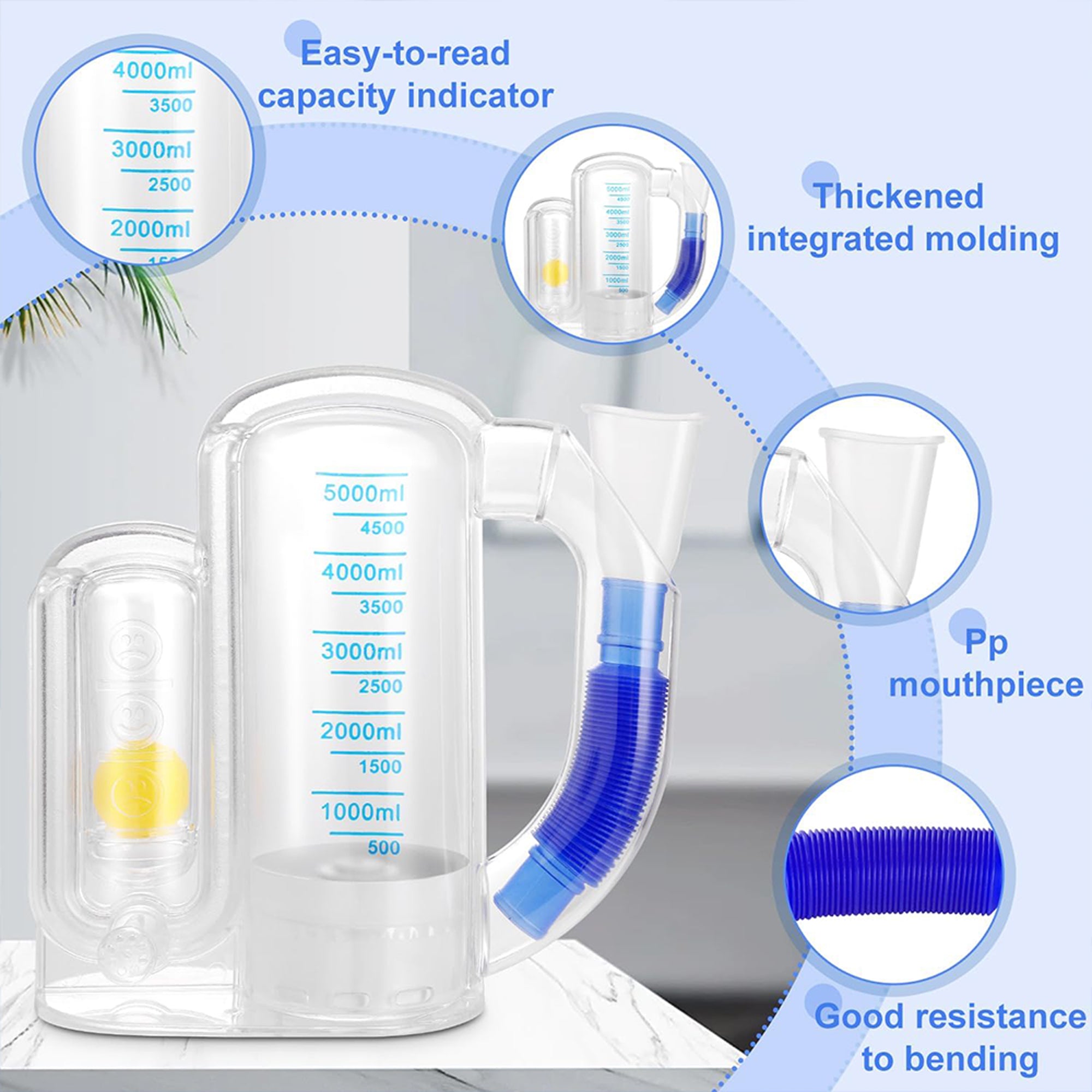5000ml Single-Inhalation Respiratory Trainer Device for Breath Exercis ...