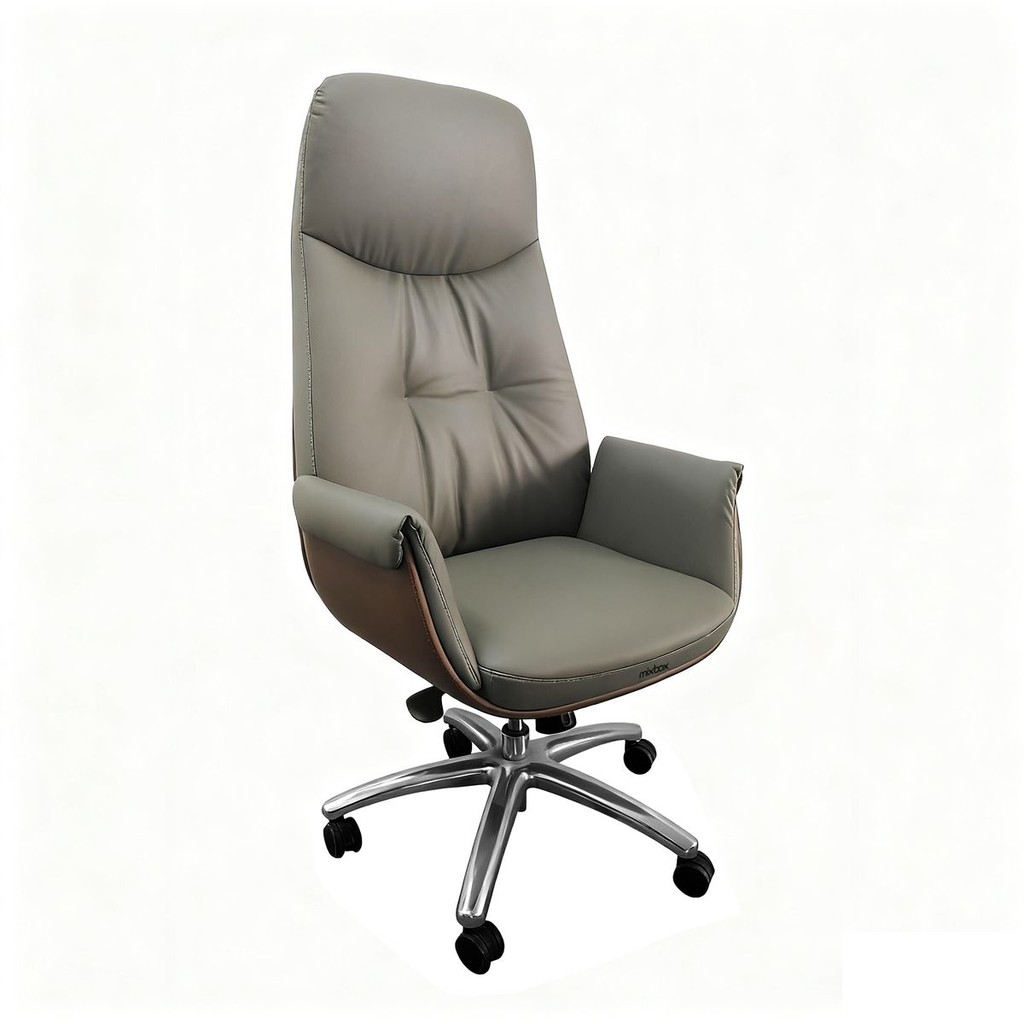 Mix Box Ergonomic Adjustable Genuine Leather Office Chair Boss Chair,Grey