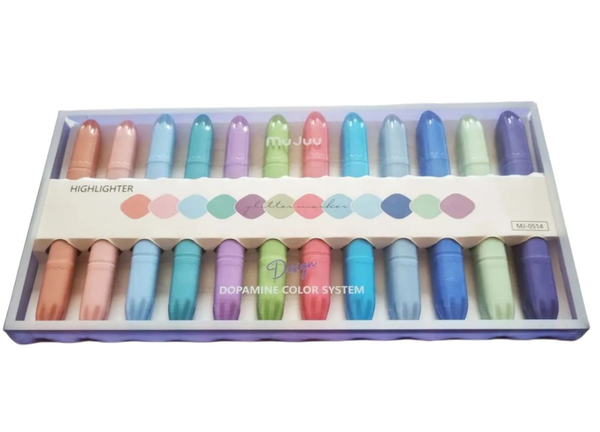 12 Color Highlighter Pens Dual Tip Markers Set for Painting Note