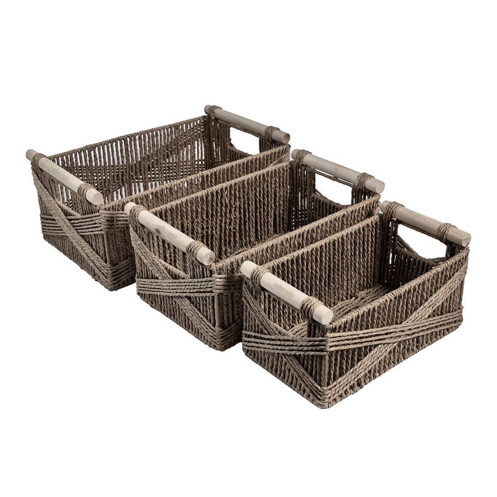 Heartdeco 3-Piece Brown Handwoven Rattan Storage Basket
