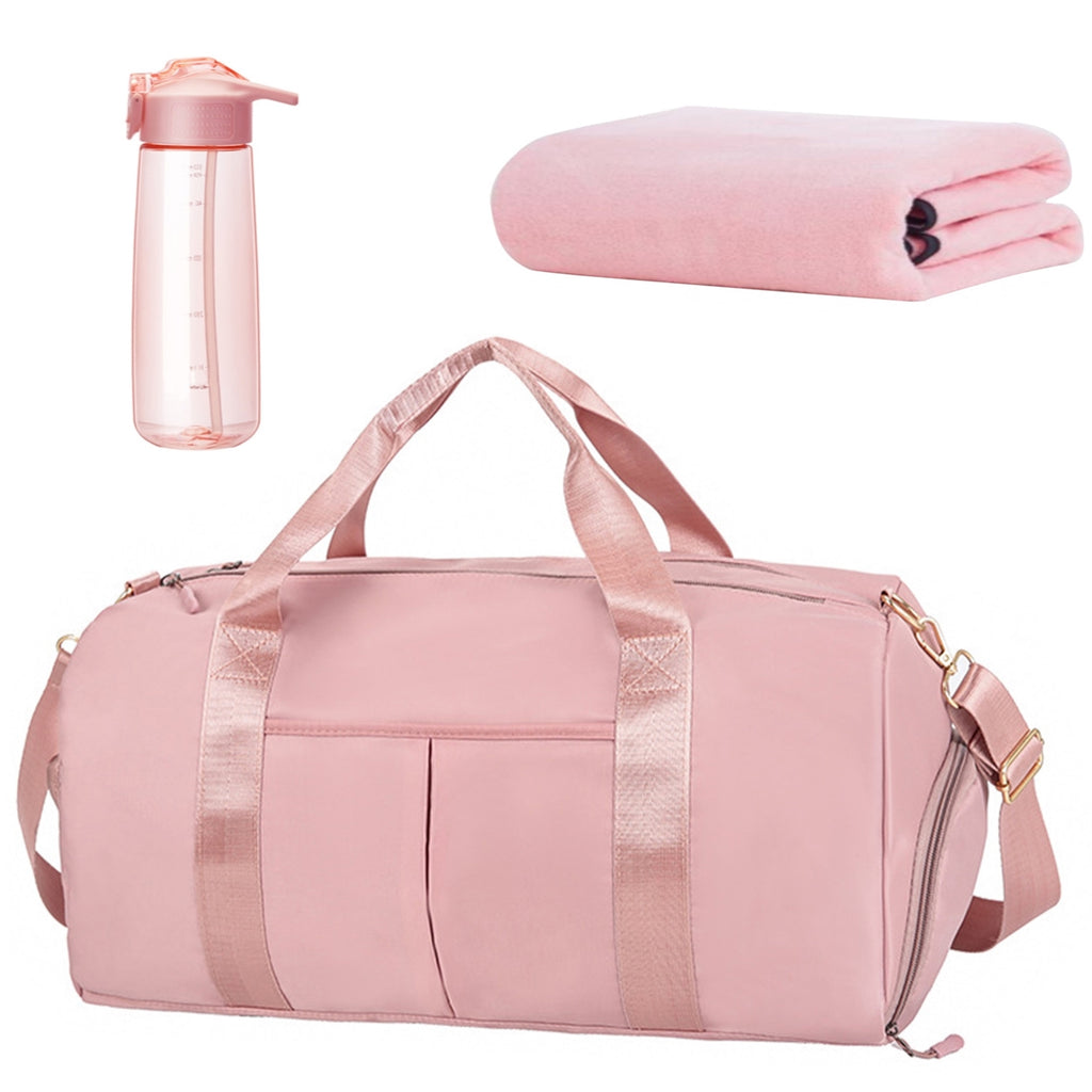 Lady's Gym Duffel Bag Set with Microfiber Sport Bath Towel & Water Bottle