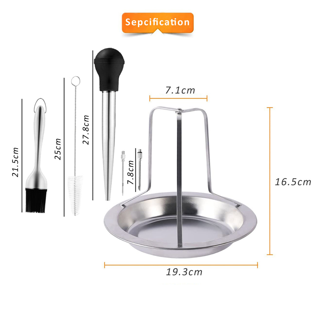 Heartdeco Chicken Beer Can Roaster Rack, Marinade Injector & Baster Set