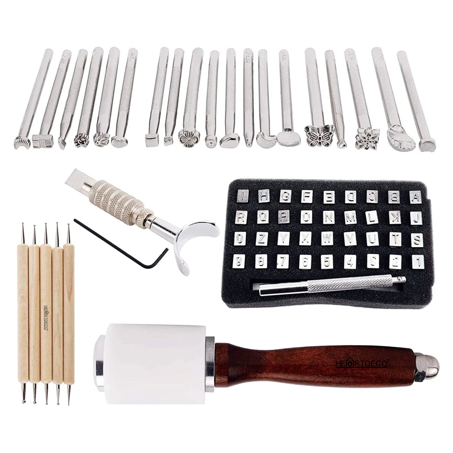 65Pcs DIY Leather Stamping Craft Saddle Making Tool Kit HEARTDECO
