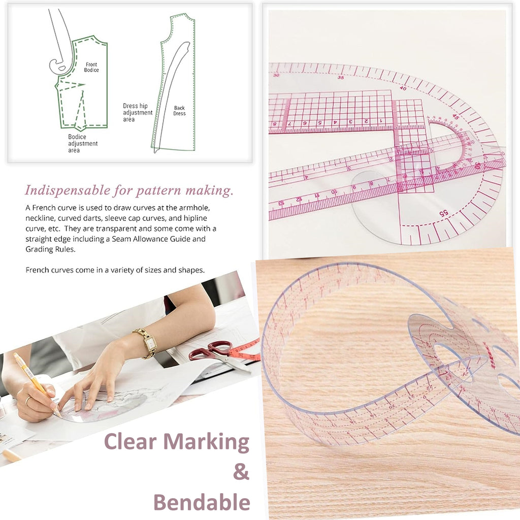 Clear French Curve Ruler Set Tailor Sewing Rulers HEARTDECO