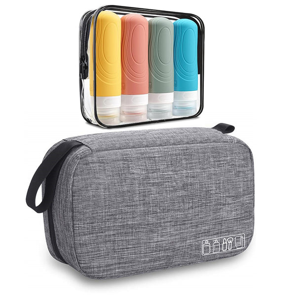 Portable Travel Toiletry Bag Organizer with Refillable Bottles Set