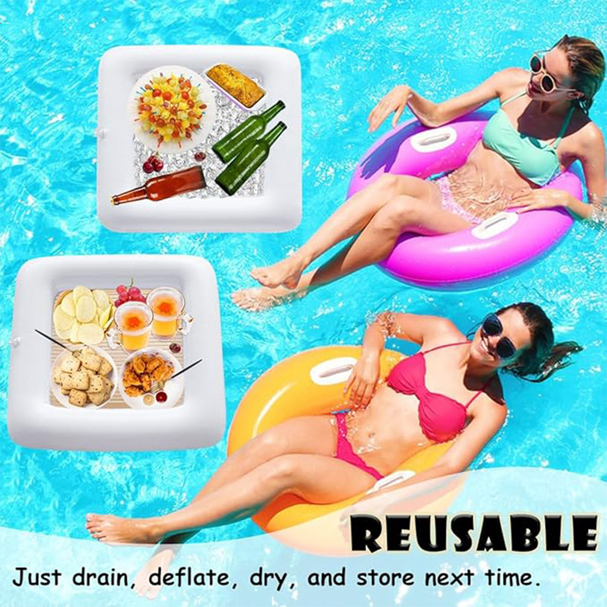 Square Pool Tray With Pump Inflatable Ice Bar For Swimming Pool – HEARTDECO