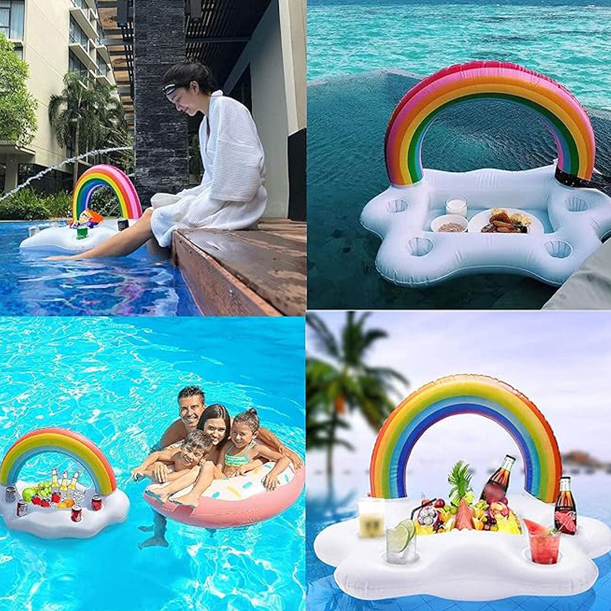 Rainbow Inflatable Floating Tray Table With Air Pump Drink Holder Snac ...