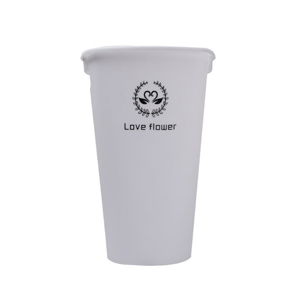 2 Piece Modern Round Bucket Flower Pot Plastic Flower Vases-White