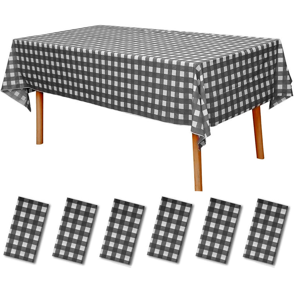 6 Pcs Disposable Plastic Gingham Tablecloth for Picnic Party, 137 × 274cm