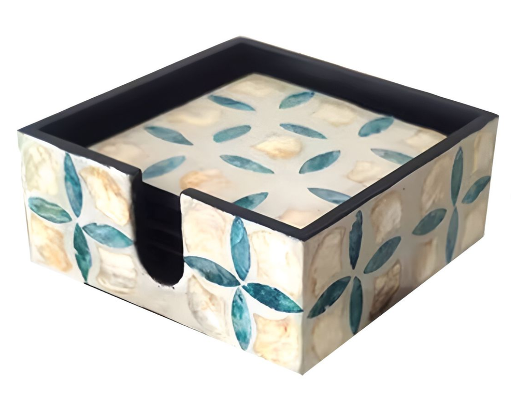 6 PCS Shine Mother of Pearl Coaster Set with Shell Table Holder for Drink