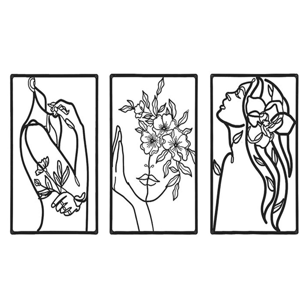 3 Pcs Black Metal Wall Decor Elegant Iron Artwork - 85 x 33cm